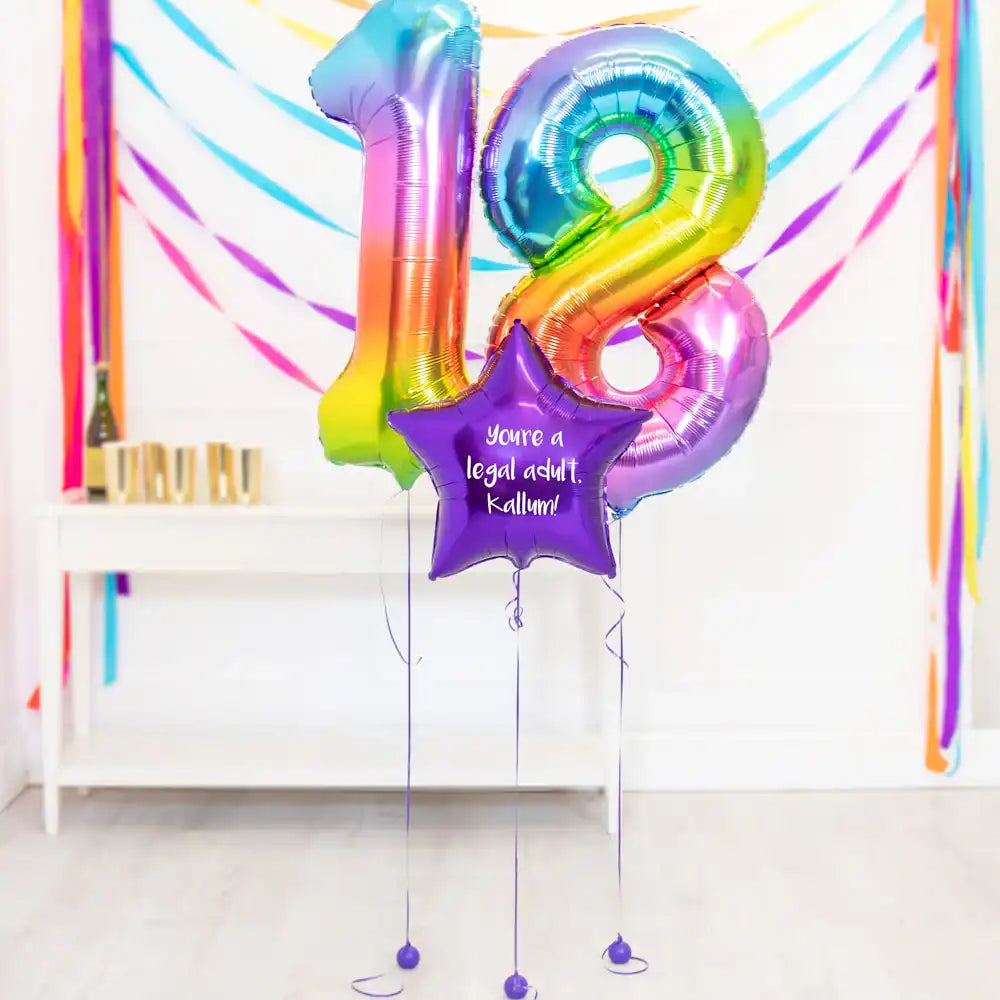 18th Birthday Balloons - Personalised Inflated Balloon Bouquet Rainbow Personalised Balloons
