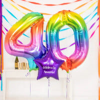40th Birthday Balloons - Personalised Inflated Balloon Bouquet Rainbow Personalised Balloons