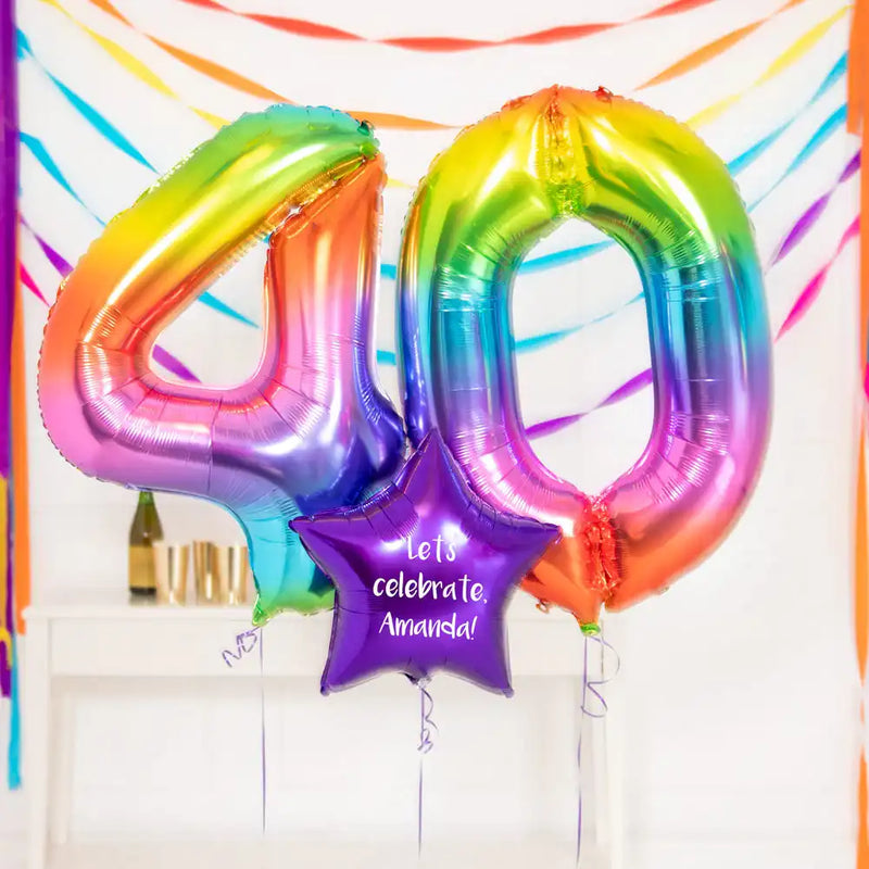 40th Birthday Balloons - Personalised Inflated Balloon Bouquet Rainbow Personalised Balloons