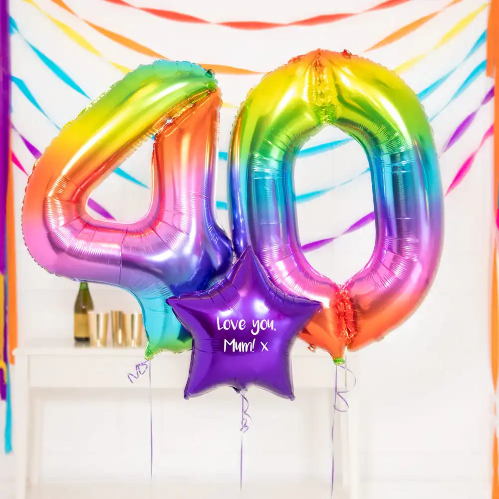 40th Birthday Balloons - Personalised Inflated Balloon Bouquet Rainbow Personalised Balloons