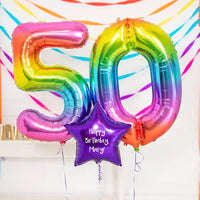 50th Birthday Balloons - Personalised Inflated Balloon Bouquet Rainbow Personalised Balloons