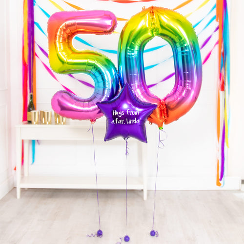 50th Birthday Balloons - Personalised Inflated Balloon Bouquet Rainbow