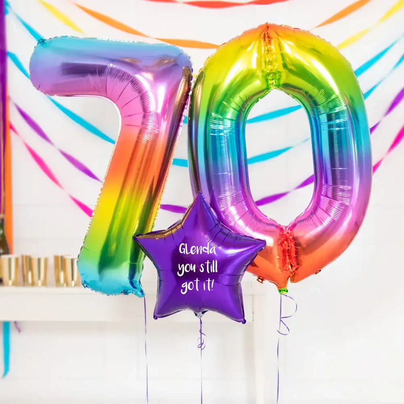 70th Birthday Balloons - Personalised Inflated Balloon Bouquet Rainbow Personalised Balloons