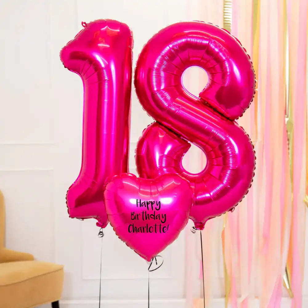 18th Birthday Balloons - Personalised Inflated Balloon Bouquet Pink Personalised Balloons