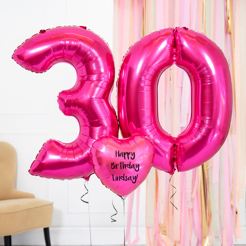 30th Birthday Balloons - Personalised Inflated Balloon Bouquet Pink