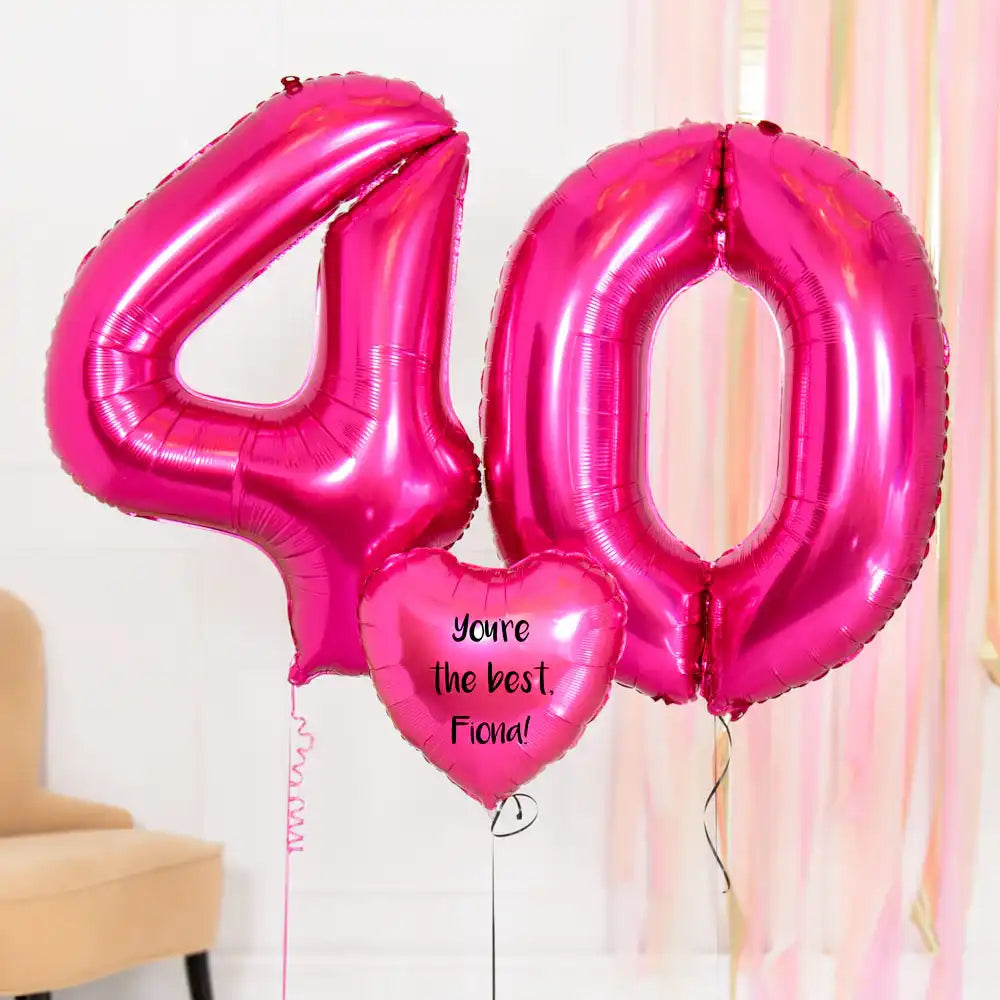 40th Birthday Balloons - Personalised Inflated Balloon Bouquet Pink Personalised Balloons