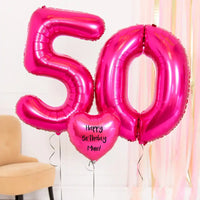 50th Birthday Balloons - Personalised Inflated Balloon Bouquet Pink Personalised Balloons