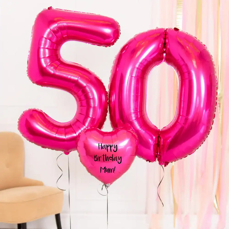 50th Birthday Balloons - Personalised Inflated Balloon Bouquet Pink Personalised Balloons