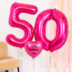 50th Birthday Balloons - Personalised Inflated Balloon Bouquet Pink