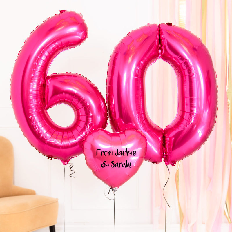 60th Birthday Balloons - Personalised Inflated Balloon Bouquet Pink