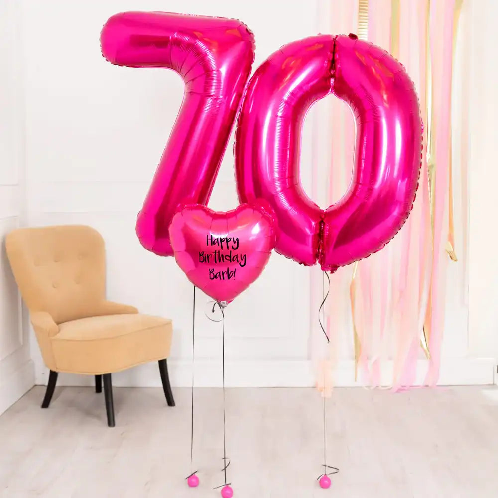 70th Birthday Balloons - Personalised Inflated Balloon Bouquet Pink Personalised Balloons