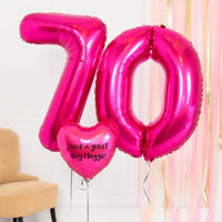 70th Birthday Balloons - Personalised Inflated Balloon Bouquet Pink Personalised Balloons