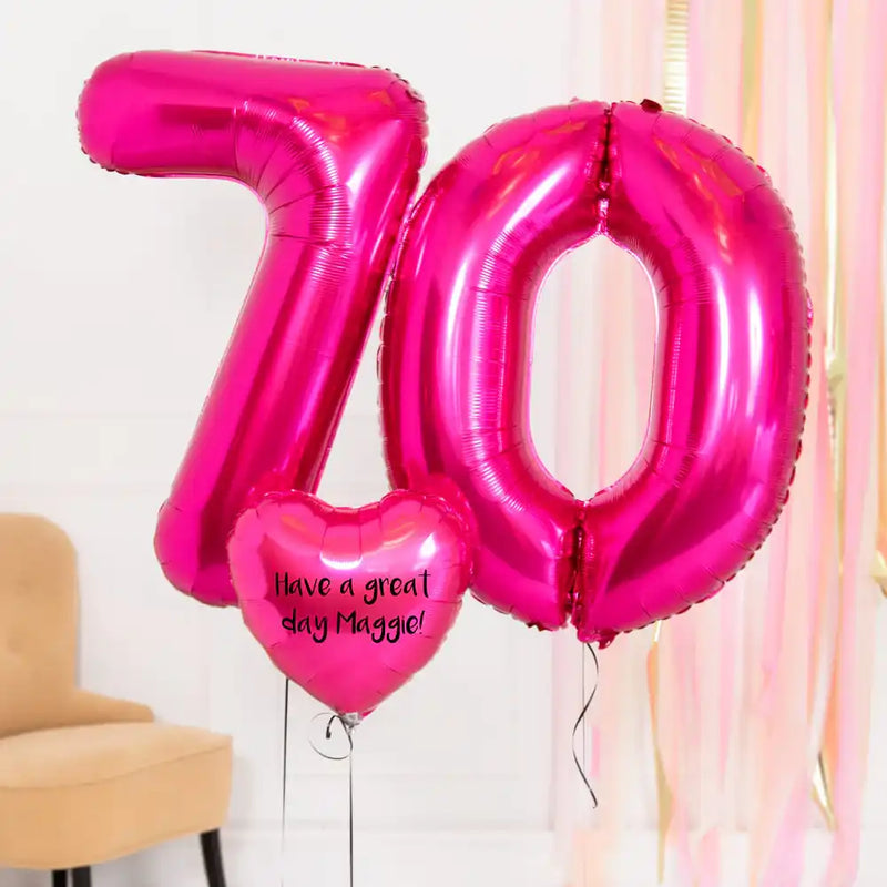 70th Birthday Balloons - Personalised Inflated Balloon Bouquet Pink Personalised Balloons
