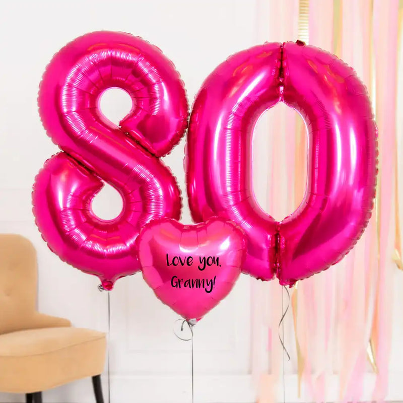 80th Birthday Balloons - Personalised Inflated Balloon Bouquet Pink Personalised Balloons