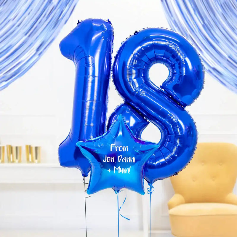 18th Birthday Balloons - Personalised Inflated Balloon Bouquet Blue Personalised Balloons
