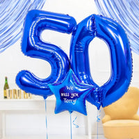 50th Birthday Balloons - Personalised Inflated Balloon Bouquet Blue Personalised Balloons