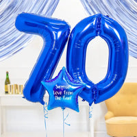 70th Birthday Balloons - Personalised Inflated Balloon Bouquet Blue Personalised Balloons