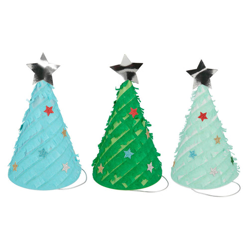 Fringed Christmas Tree Party Hats (x6)