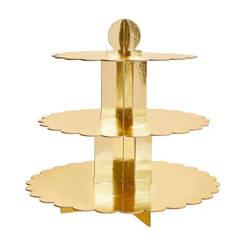 Three Tier Scallop Edge Cake Stand - Gold General Party