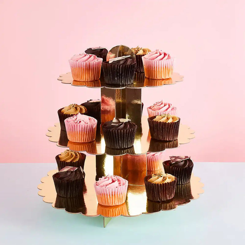 Three Tier Scallop Edge Cake Stand - Gold General Party