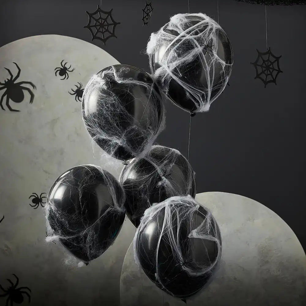 Black Webbed Latex Balloons (x5) Halloween 2023