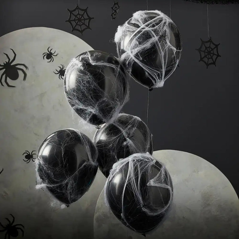 Black Webbed Latex Balloons (x5) Halloween 2023