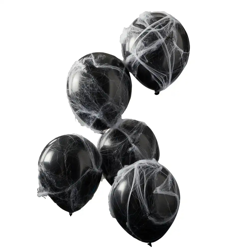 Black Webbed Latex Balloons (x5) Halloween 2023