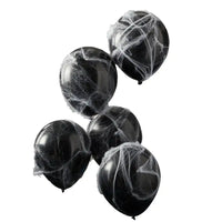 Black Webbed Latex Balloons (x5) Halloween 2023