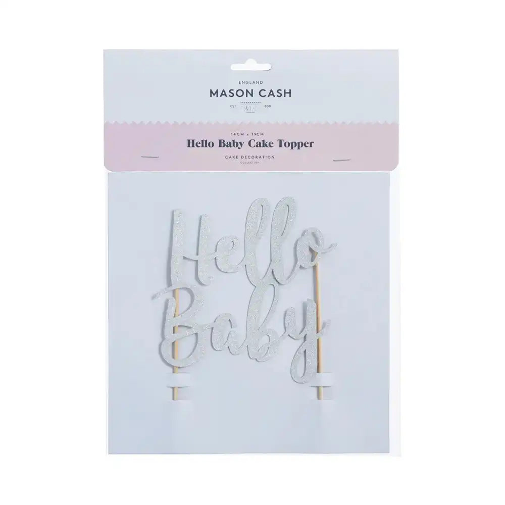 Hello Baby Silver Glitter Cake Topper Baby Shower