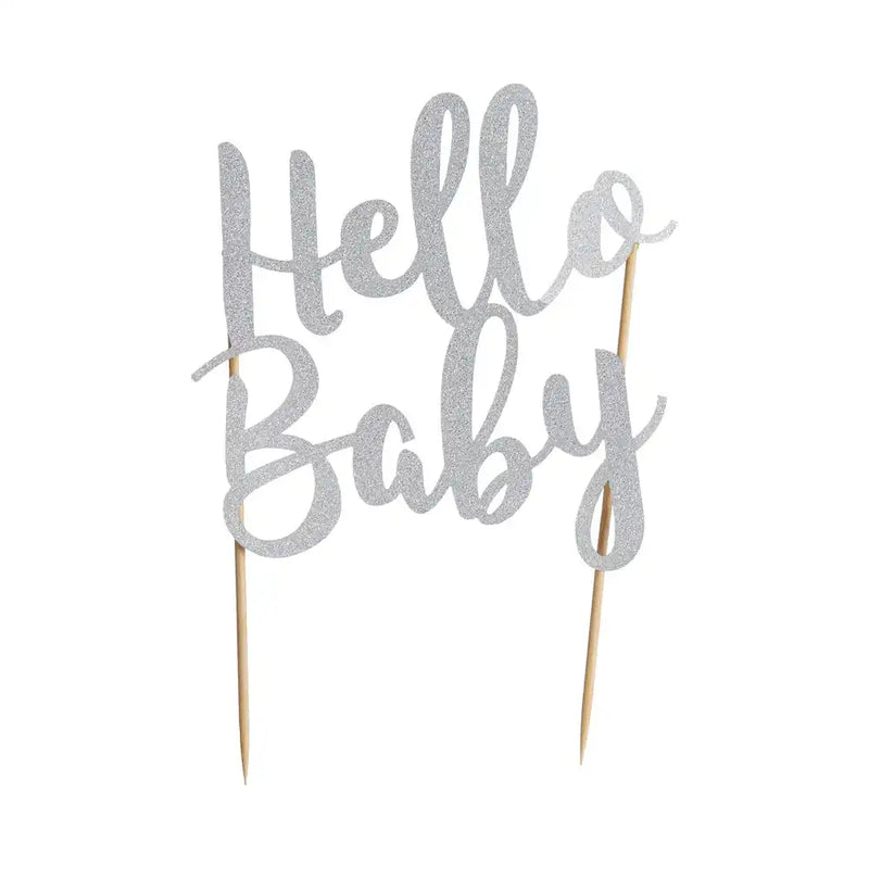 Hello Baby Silver Glitter Cake Topper Baby Shower