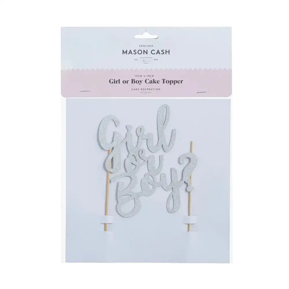 Girl Or Boy Silver Glitter Cake Topper Baby Shower