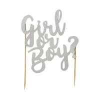 Girl Or Boy Silver Glitter Cake Topper Baby Shower