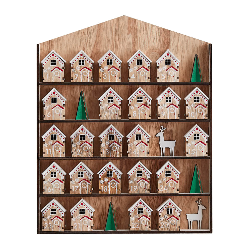 Wooden Advent Calendar with Mini Houses Christmas 2023