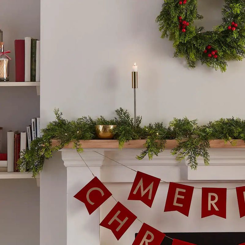 Cedar Foliage Evergreen Garland with Lights Christmas 2023