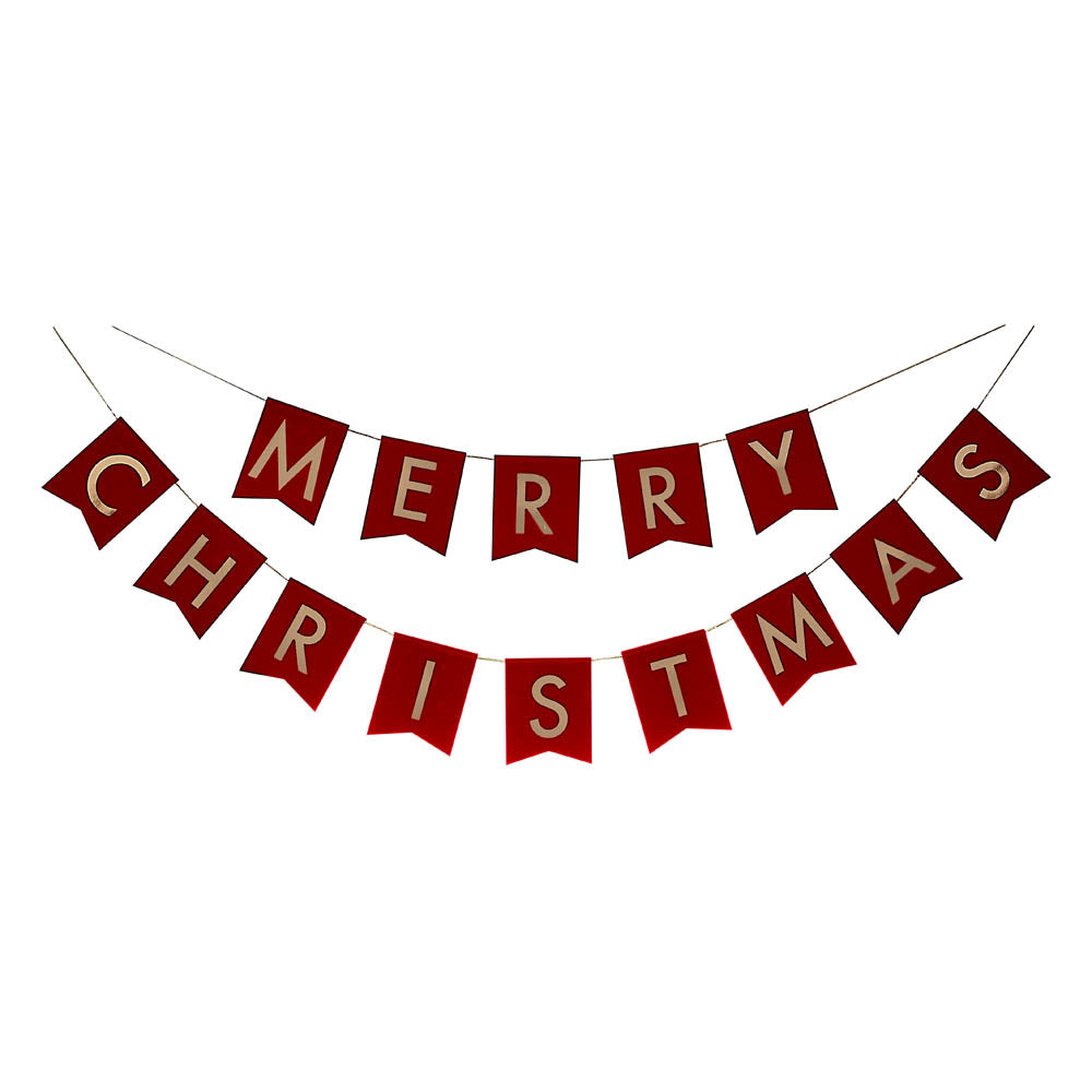 Red Felt Merry Christmas Flag Bunting | Decorations | Party Pieces
