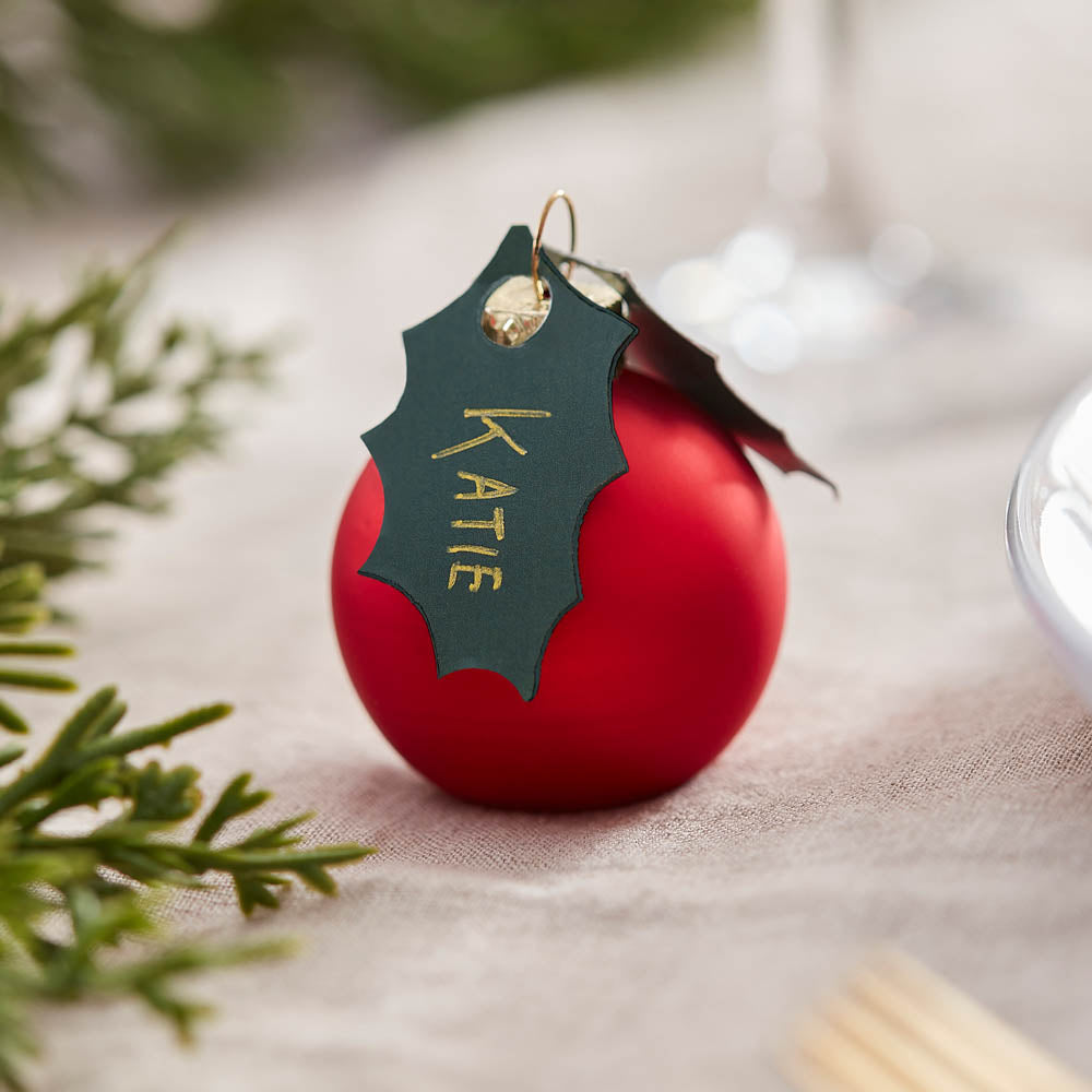 Place Card Baubles with Holly Leaves (x6) Christmas 2024