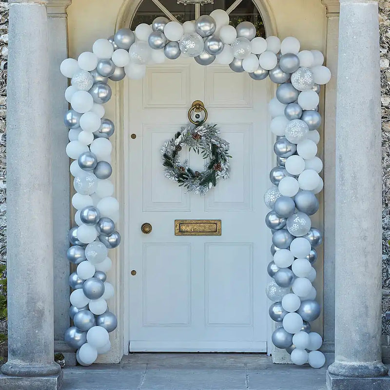 Silver & White Balloon Arch Kit Christmas 2024