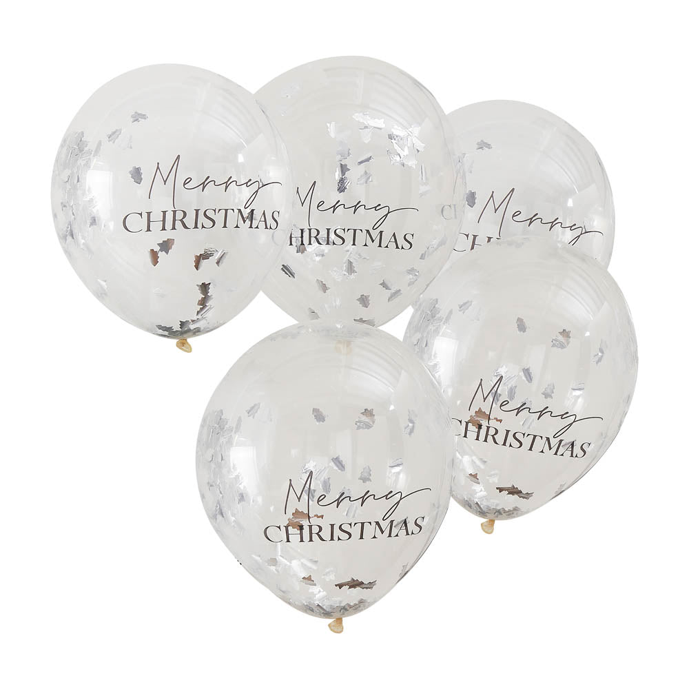 Merry Christmas Confetti Balloons - Silver Christmas 2024