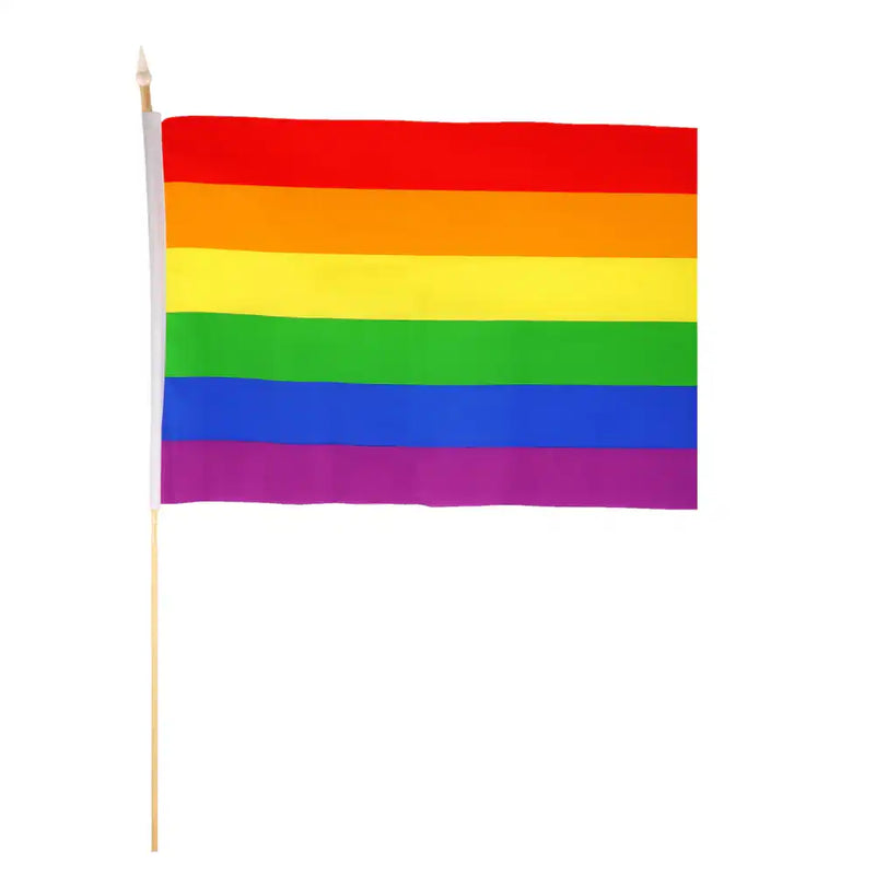Rainbow Hand Flag with Wooden Stick Pride