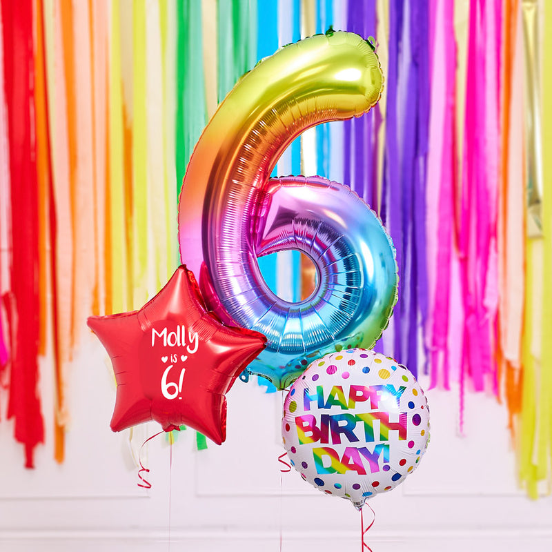 Personalised 6th Birthday Inflated Balloon Bunch – Rainbow
