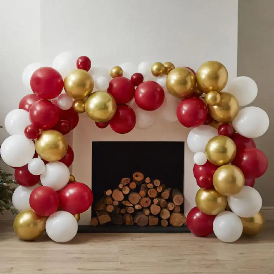 Red, White & Gold Balloon Arch Kit Christmas 2024
