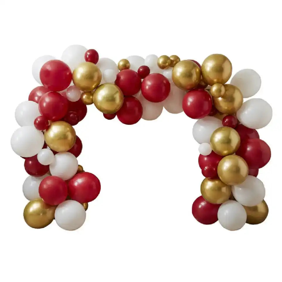Red, White & Gold Balloon Arch Kit Christmas 2024