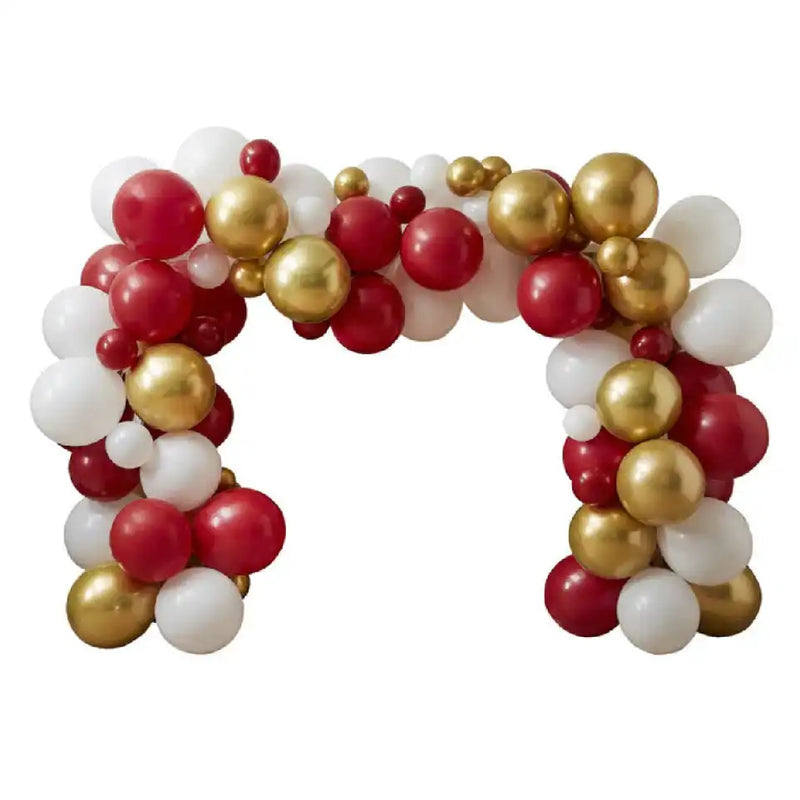 Red, White & Gold Balloon Arch Kit Christmas 2024
