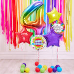 Deluxe Personalised Balloon Bunch - 4th Birthday Rainbow