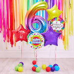 Deluxe Personalised Balloon Bunch - 6th Birthday Rainbow