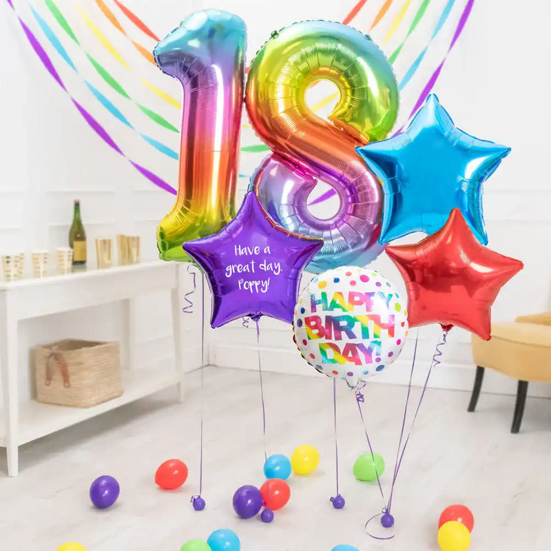 Deluxe Personalised Balloon Bunch - 18th Birthday Rainbow Personalised Balloons