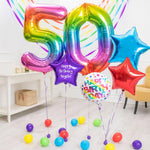 Deluxe Personalised Balloon Bunch - 50th Birthday Rainbow