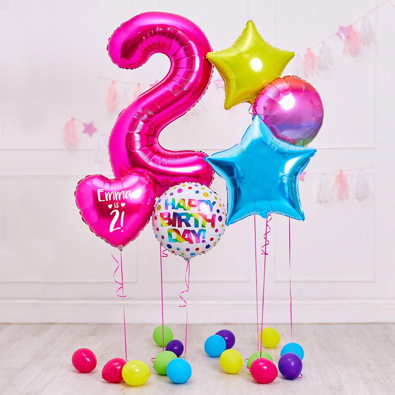 Deluxe Personalised Balloon Bunch - 2nd Birthday Pink