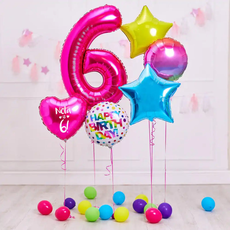 Deluxe Personalised Balloon Bunch - 6th Birthday Pink Personalised Balloons