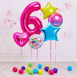 Deluxe Personalised Balloon Bunch - 6th Birthday Pink